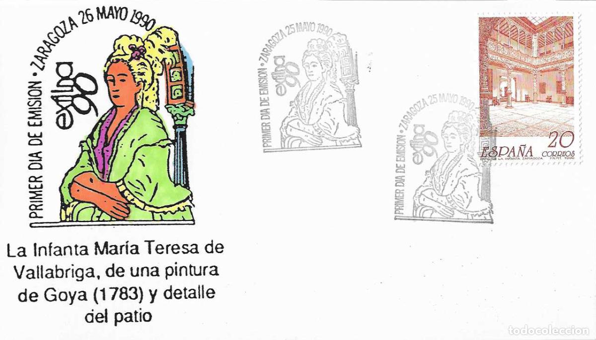 Sellos: PATIO DE LA INFANTA EXFILNA 90 EXPOSICION 1990 (EDIFIL 3067 3068) EN TM PD MOD 5 MATASELLOS ZARAGOZA