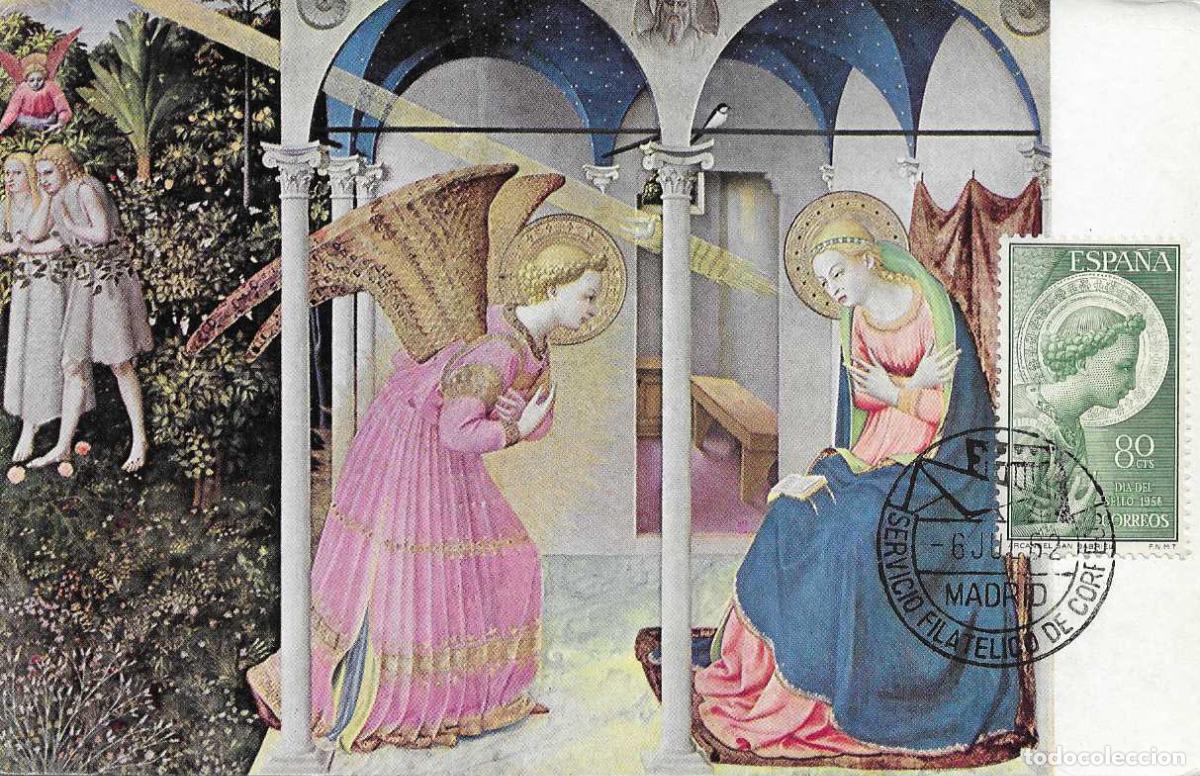 Sellos: ARCANGEL SAN GABRIEL 1956 (EDIFIL 1195) TARJETA MAXIMA SERVICIO FILATELICO CORREOS 1962 RELIGION MPM