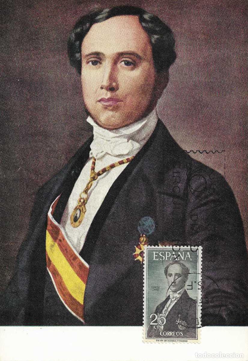 Sellos: JUAN DONOSO CORTES PERSONAJES ESPA&Ntilde;OLES 1965 (EDIFIL 1653) EN TARJETA MAXIMA PRIMER DIA MPM