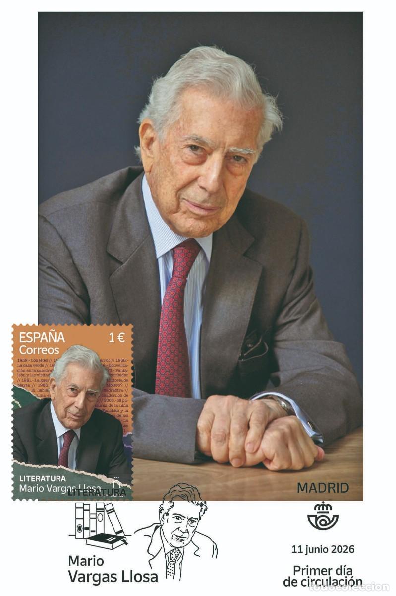 Sellos: Espa&ntilde;a Spain 2026 - Literatura, Mario Vargas Llosa carte maximum