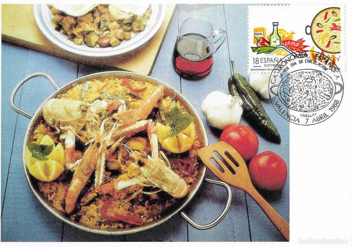 Sellos: GASTRONOMIA PAELLA VALENCIANA TURISMO 1988 (EDIFIL 2935) EN TM PD MOD 1 MATASELLOS VALENCIA RARO