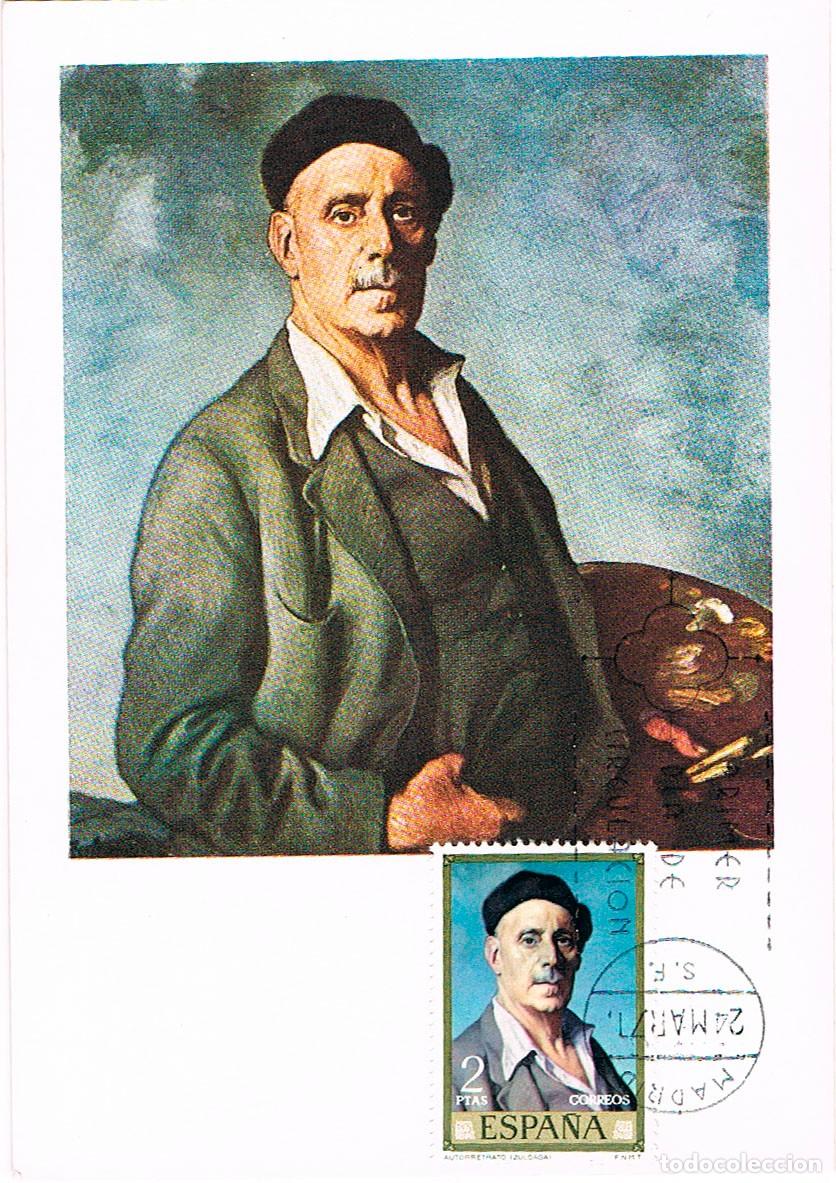 Sellos: EDIFIL N&ordm; 2022, ZULOAGA, AUTORRETRATO, TARJETA MAXIMA PRIMER DIA DE 24.3-1971