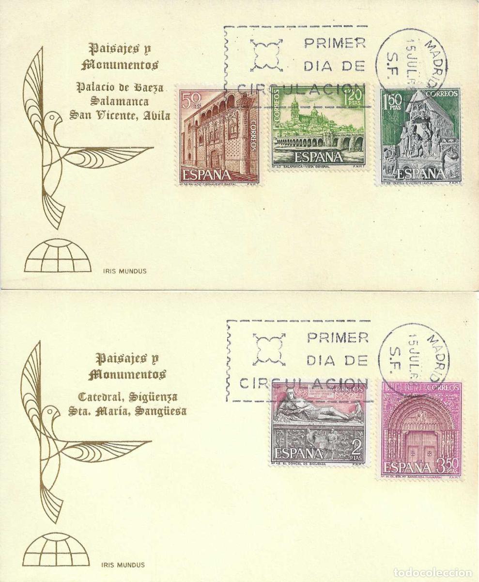 Sellos: TURISMO SERIE TURISTICA 1968 (EDIFIL 1875/79) EN DOS TARJETAS MAXIMA PRIMER DIA IRIS MUNDUS RARO MPM