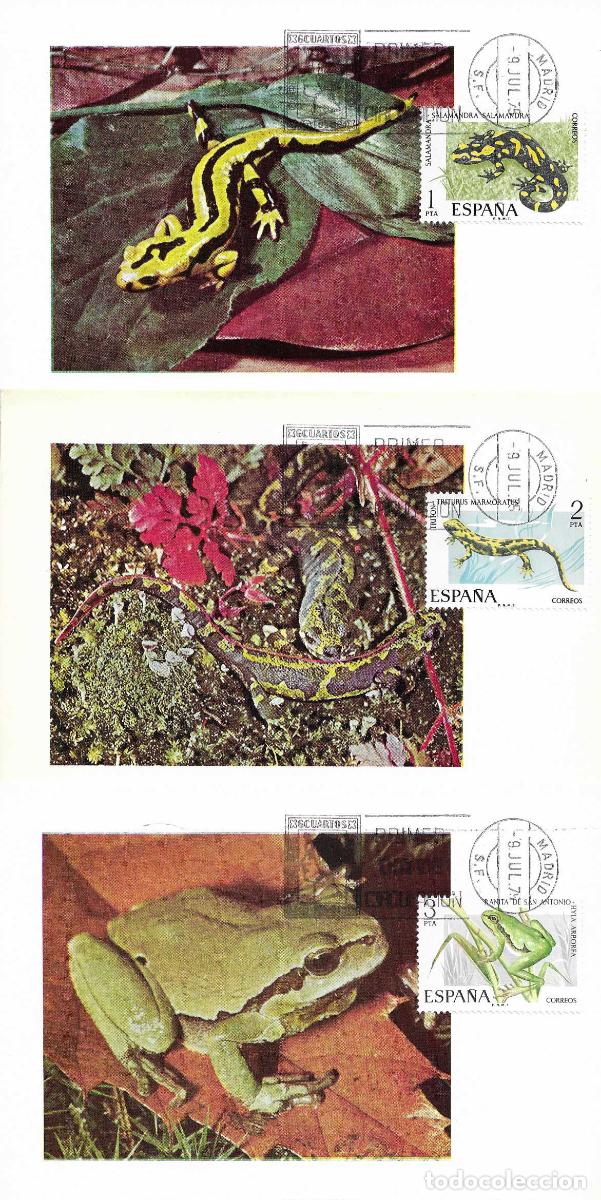 Sellos: FAUNA HISPANICA 1975 (EDIFIL 2272/76) CINCO TARJETAS MAXIMAS PRIMER DIA MATASELLOS MADRID RARO MPM