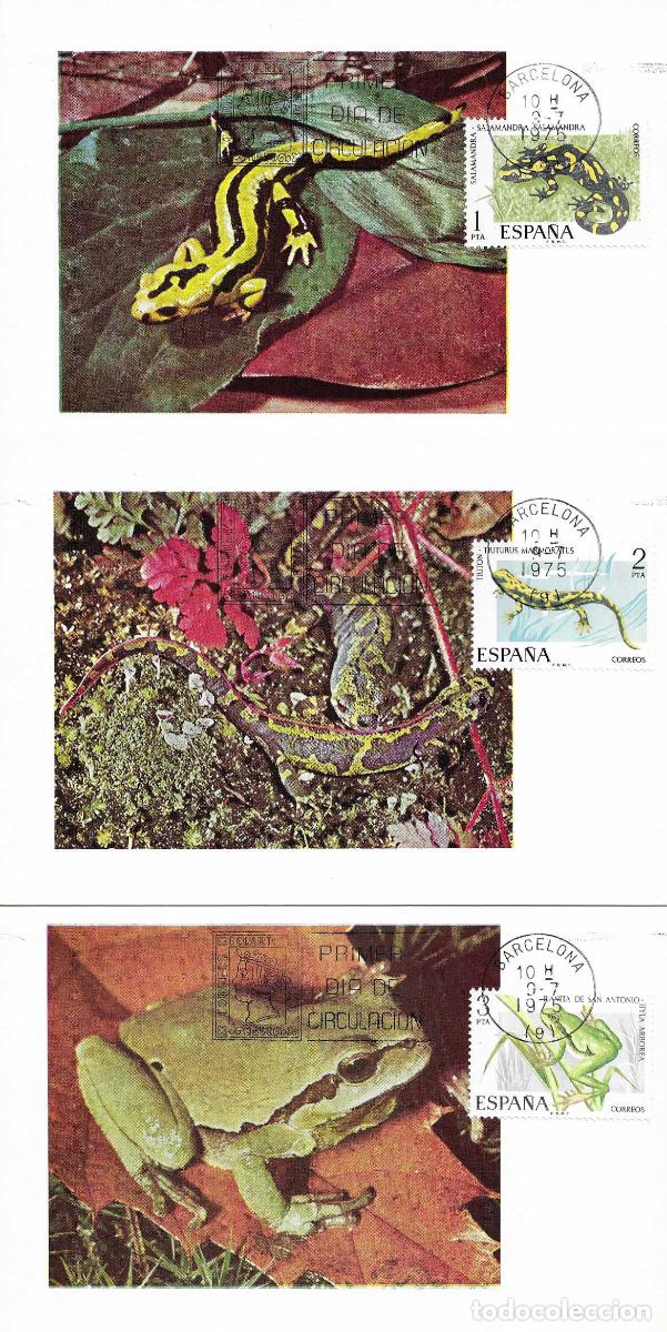 Sellos: FAUNA HISPANICA 1975 EDIFIL 2272/76 CINCO TARJETAS MAXIMAS PRIMER DIA MATASELLOS BARCELONA RARO MPM