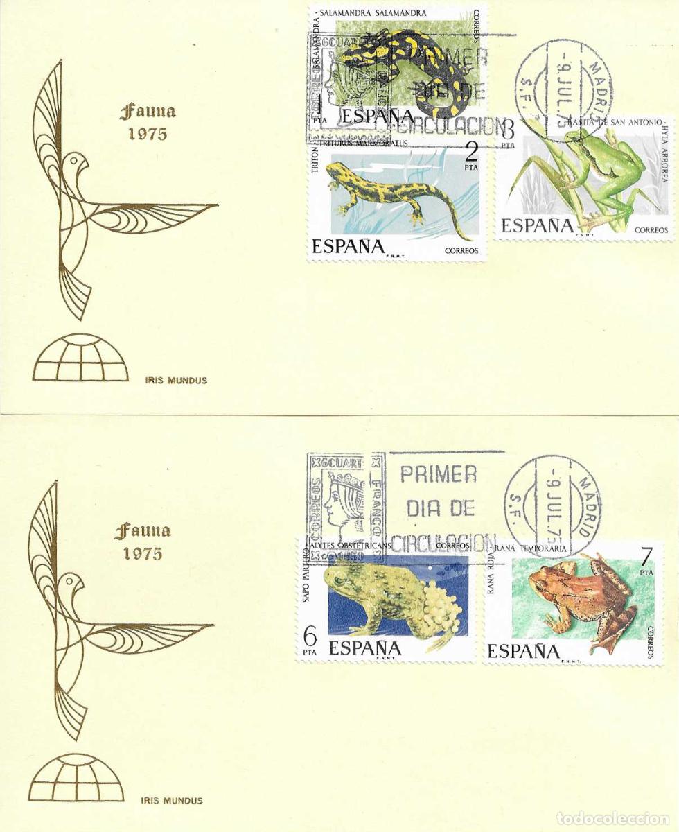 Sellos: FAUNA HISPANICA 1975 (EDIFIL 2272/76) EN CINCO TM PRIMER DIA IRIS MUNDUS MATASELLOS MADRID RARO MPM