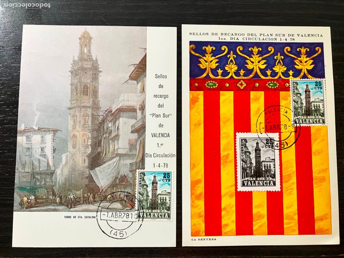 Sellos: Valencia - Plan Sur - 2 Tarjetas m&aacute;xima con sello y matasellos primer d&iacute;a 1978
