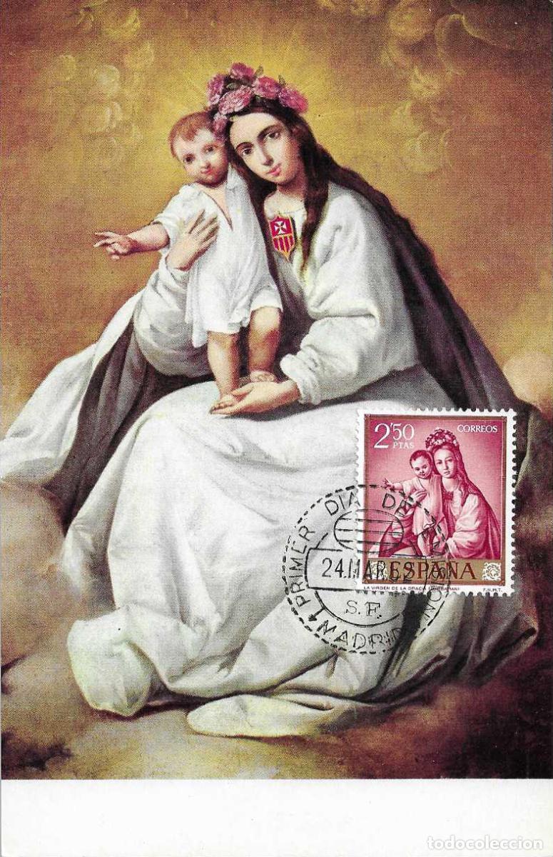 Sellos: PINTURA RELIGION VIRGEN DE LA GRACIA FRANCISCO DE ZURBARAN 1962 (EDIFIL 1424) TM PD VER REVERSO MPM