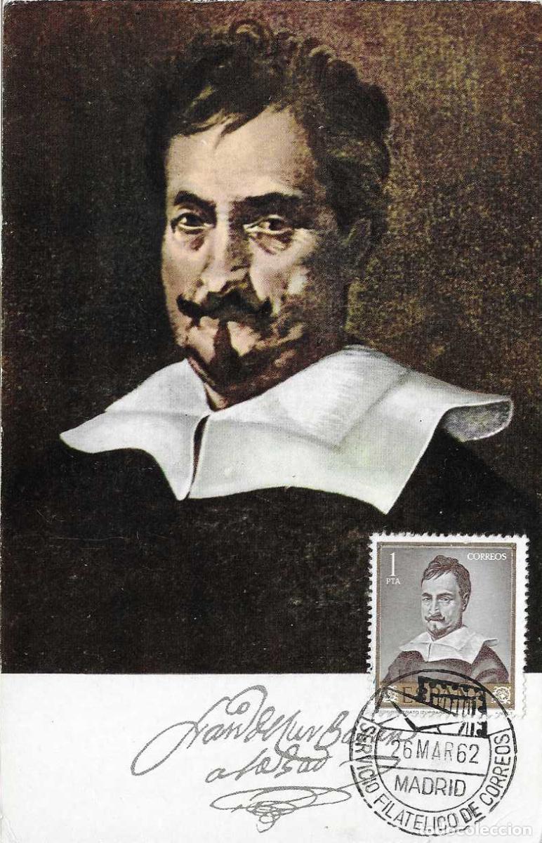 Sellos: PINTURA AUTORRETRATO FRANCISCO DE ZURBARAN 1962 (EDIFIL 1422) EN TM SERVICIO FILATELICO MPM RARO VER