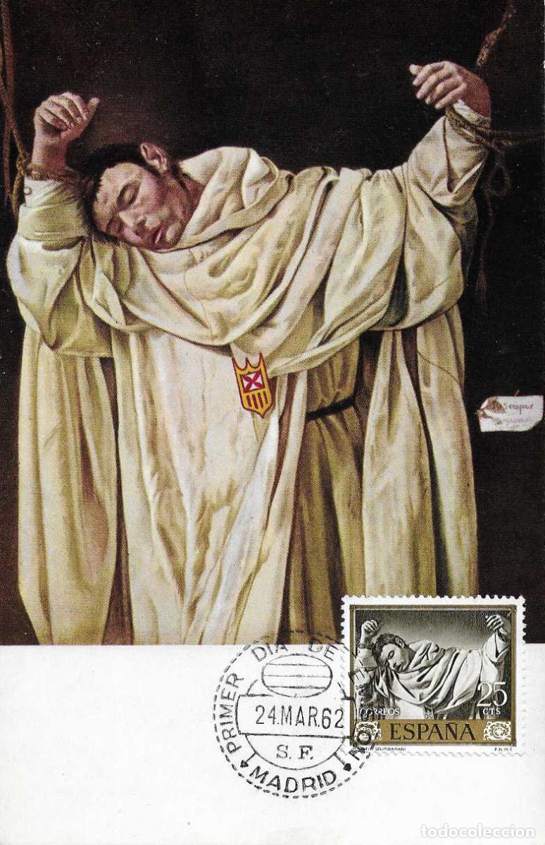Sellos: PINTURA RELIGION SAN SERAPIO FRANCISCO DE ZURBARAN 1962 (EDIFIL 1418) TM PRIMER DIA VER REVERSO MPM