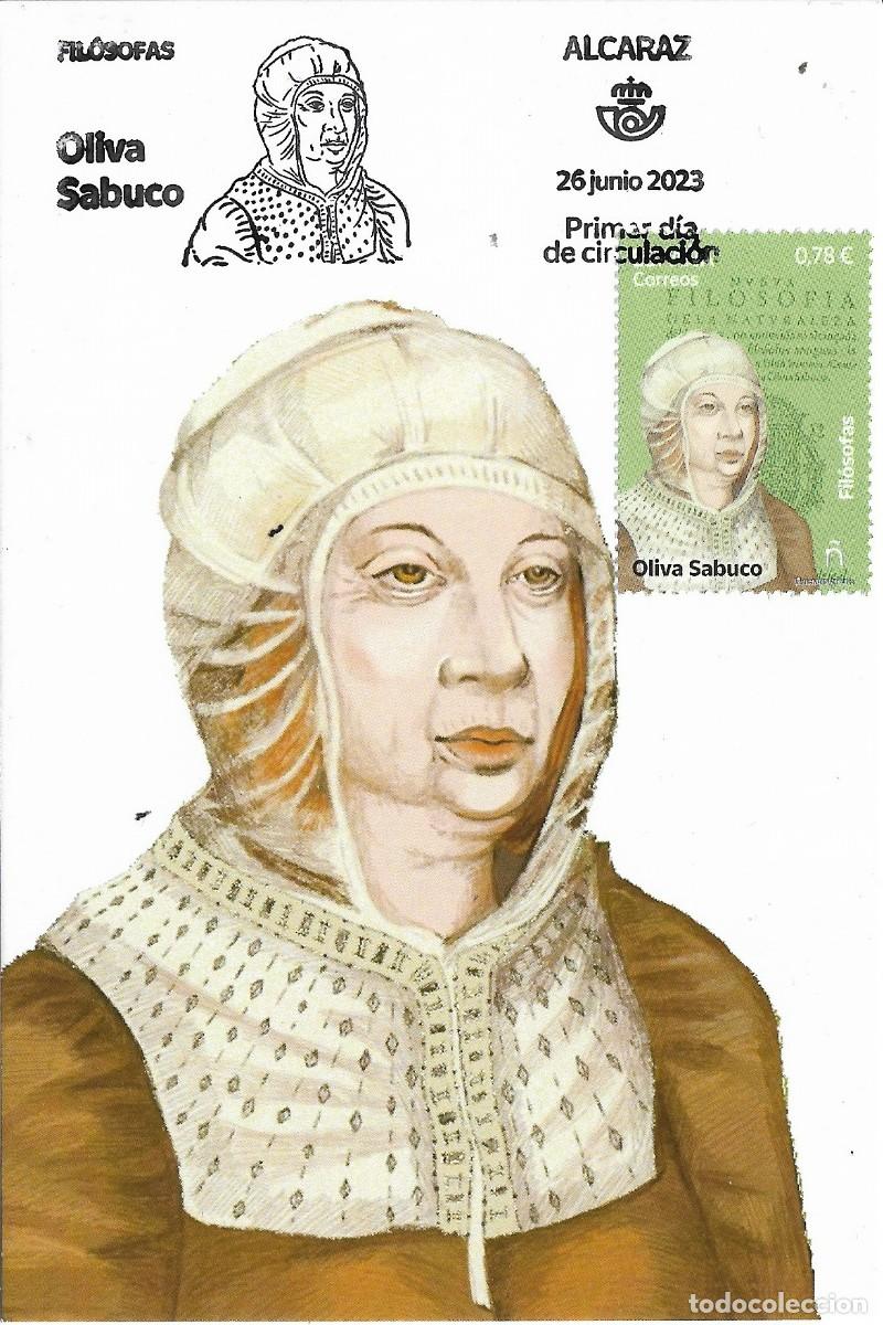 Stamps: ESPA&Ntilde;A. TARJETA MAXIMA PRIMER DIA. OLIVA SABUCO. FILOSOFIA. ALCARAZ. 2023