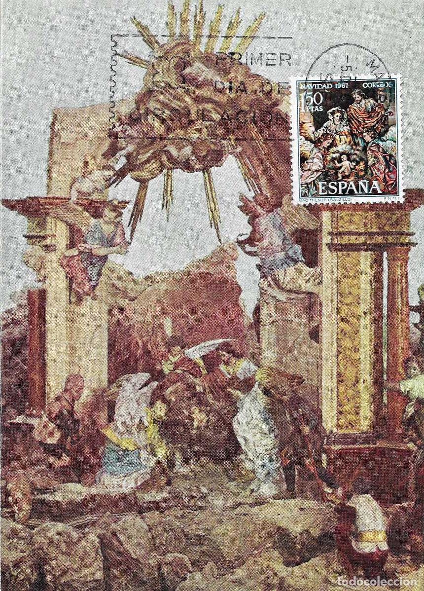 Sellos: NAVIDAD 1967 NACIMIENTO DE SALZILLO (EDIFIL 1838) EN TM PD FELICITACION NAVIDE&Ntilde;A MF MUY RARO ASI