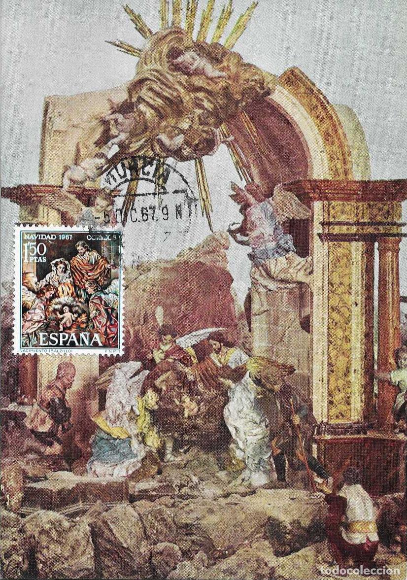 Sellos: NAVIDAD 1967 NACIMIENTO SALZILLO (EDIFIL 1838) TARJETA MAXIMA PRIMER DIA MATASELLOS MURCIA RARO MPM