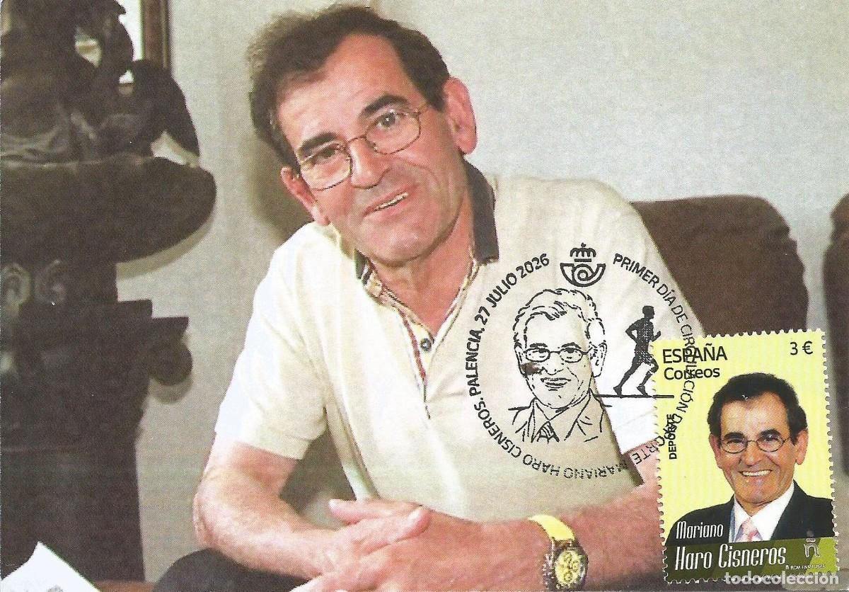 Sellos: ESPA&Ntilde;A 2026. TARJETA MAXIMA PRIMER D&Iacute;A DE CIRCULACI&Oacute;N. MARIANO HARO. ATLETA