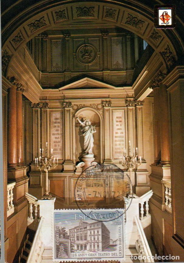 Sellos: EDIFIL 2114, GRAN TEATRO DEL LICEO DE BARCELONA, INTERIOR. TARJETA MAXIMA DE PRIMER D&Iacute;A 7-11-1972