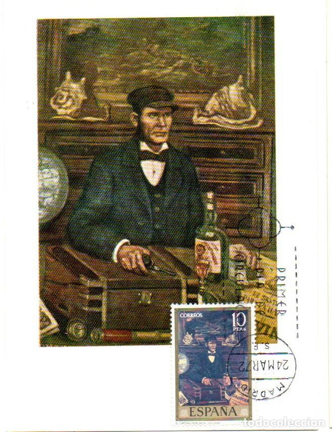 Sellos: EDIFIL 2083, SOLANA: EL CAPITAN DE NAVIO MERCANTE, TARJETA MAXIMA DE PRIMER D&Iacute;A DE 24-3-1972