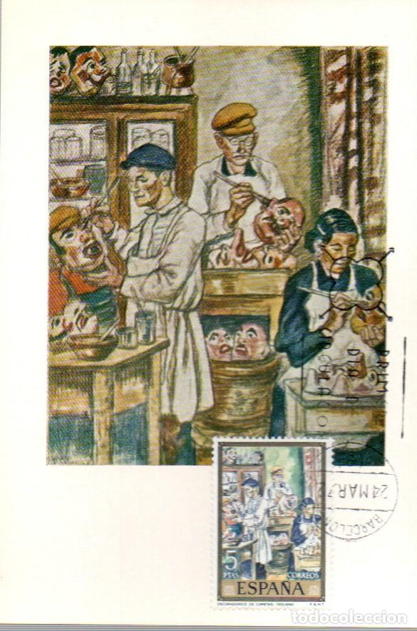 Sellos: EDIFIL 2081, SOLANA: DECORADORES DE CARETAS, TARJETA MAXIMA DE PRIMER D&Iacute;A DE 24-3-1972