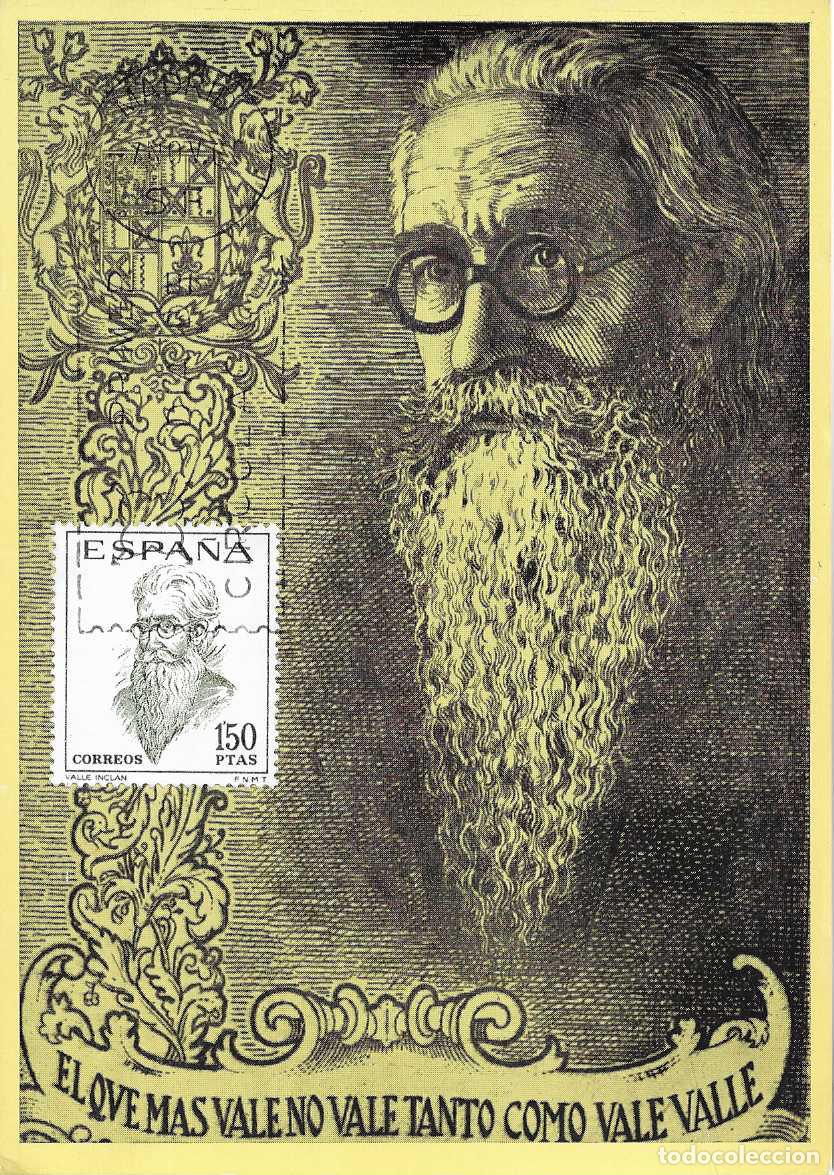 Sellos: RAMON MARIA DEL VALLE INCLAN LITERATOS ESPA&Ntilde;OLES 1966 (EDIFIL 1758) TARJETA MAXIMA PRIMER DIA RARO