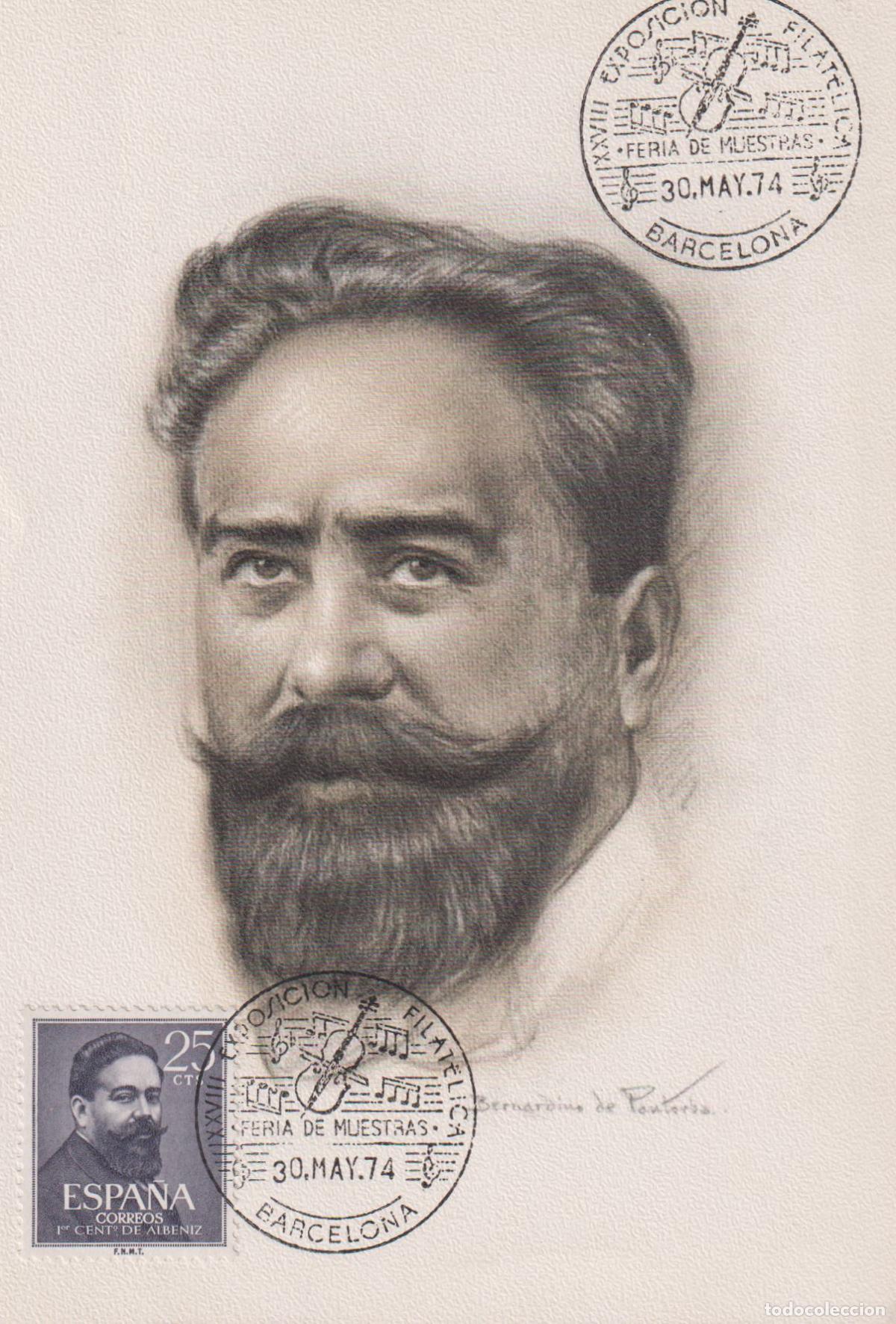 Sellos: TARJETA MAXIMA 1er.CENTENARIO DE ALBENIZ - EXPOSICI&Oacute;N FILAT&Eacute;LICA BARCELONA 30.MAY.1874