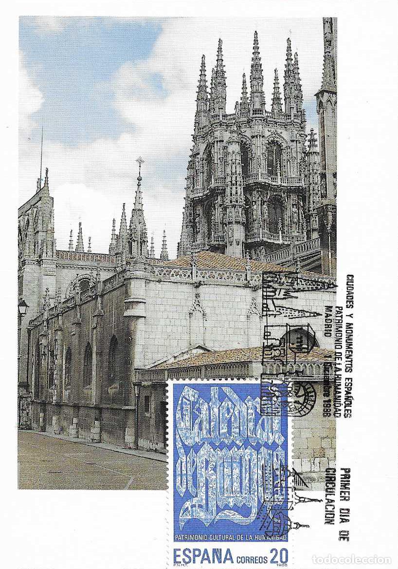 Sellos: CATEDRAL DE BURGOS PATRIMONIO DE LA HUMANIDAD 1988 (EDIFIL 2979) EN TARJETA MAXIMA PRIMER DIA MPM