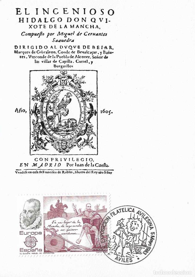 Sellos: CERVANTES EL INGENIOSO HIDALDO DON QUIJOTE DE LA MANCHA EUROPA 1983 (EDIFIL 2703) TM PD AVILES MOD 1