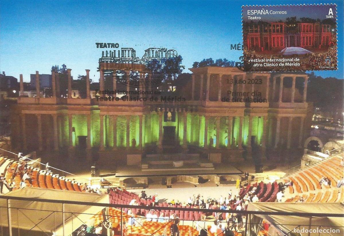 Sellos: Espa&ntilde;a Tarjeta M&aacute;xima Festival Internacional Teatro Cl&aacute;sico de M&eacute;rida. Teatro Romano. Mat. Rod. PDC