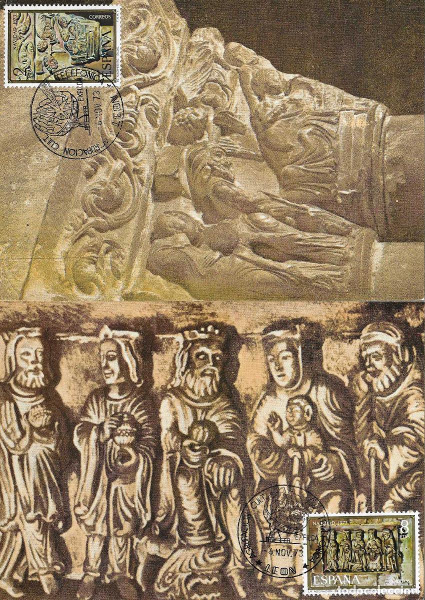 Sellos: NAVIDAD 1973 ADORACION REYES MAGOS Y NACIMIENTO (EDIFIL 2162/63) EN DOS TM PD MATASELLOS LEON MPM