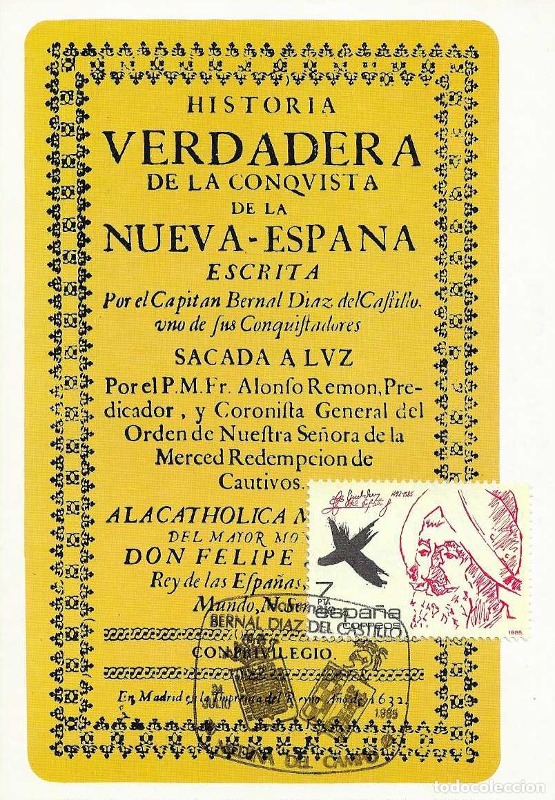 Sellos: BERNAL DIAZ DEL CASTILLO PERSONAJES 1985 (EDIFIL 2806) EN TM PD MOD 2 MATASELLOS MEDINA DEL CAMPO