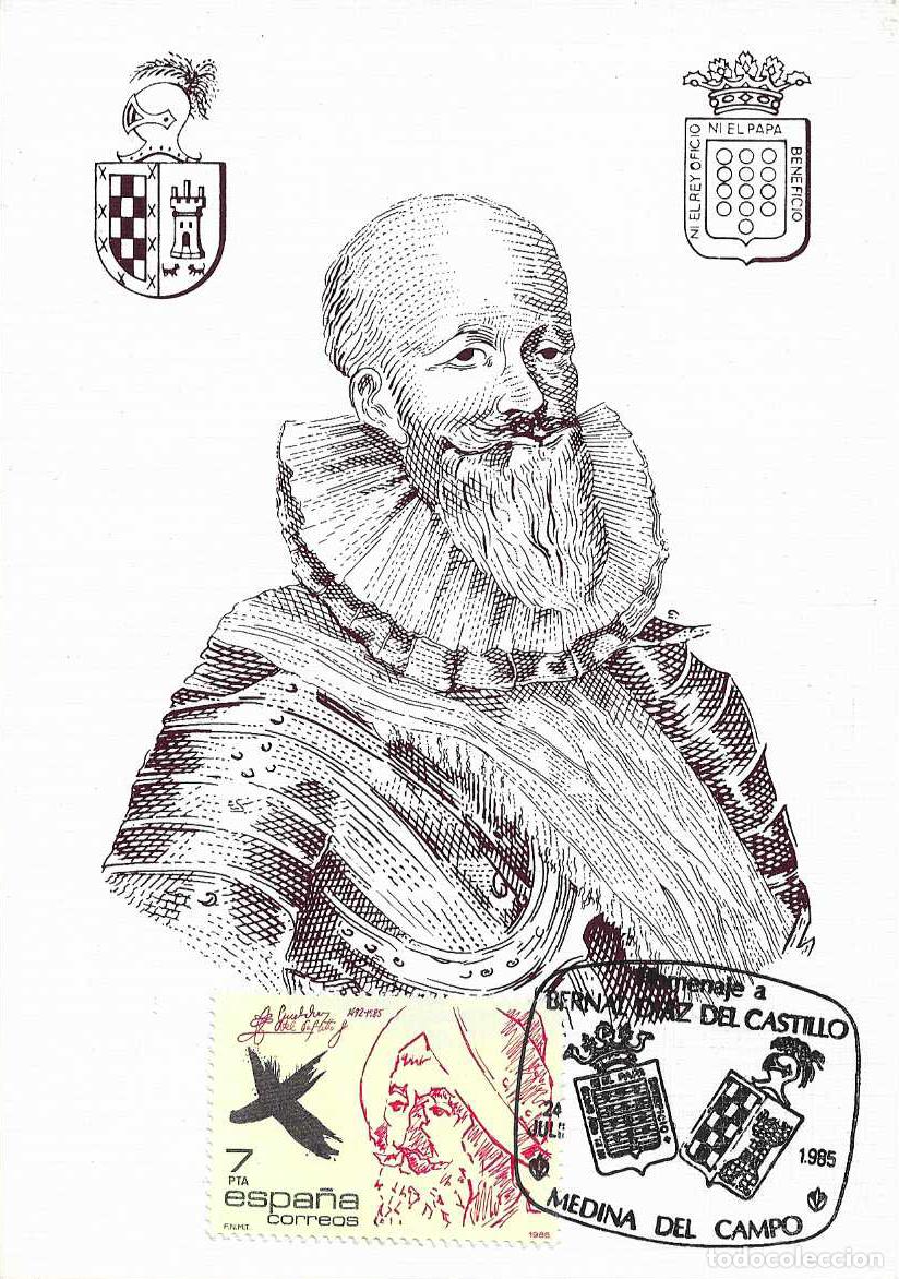 Sellos: BERNAL DIAZ DEL CASTILLO PERSONAJES 1985 (EDIFIL 2806) EN TM PD MOD 1 MATASELLOS MEDINA DEL CAMPO