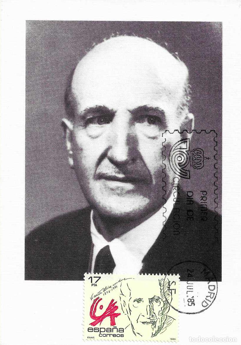 Sellos: VICENTE ALEIXANDRE PERSONAJES 1985 (EDIFIL 2808) EN TARJETA MAXIMA PRIMER DIA MODELO 1 MADRID
