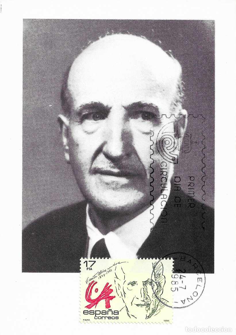 Sellos: VICENTE ALEIXANDRE PERSONAJES 1985 (EDIFIL 2808) EN TARJETA MAXIMA PRIMER DIA MATASELLOS BARCELONA