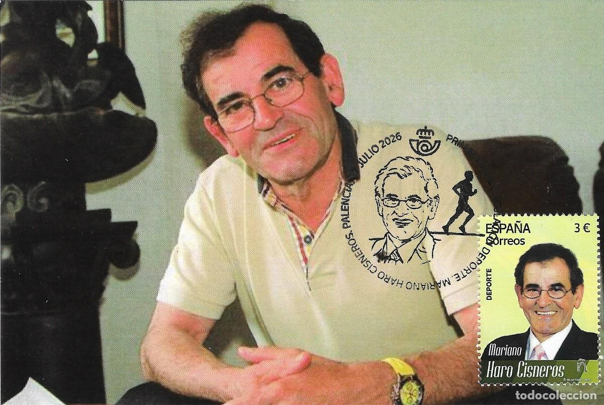 Sellos: ESPA&Ntilde;A. TARJETA MAXIMA PRIMER DIA. MARIANO HARO. ATLETISMO. PALENCIA. 2026