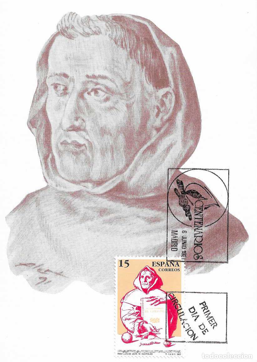 Sellos: FRAY LUIS DE LEON CENTENARIOS 1991 (EDIFIL 3119) EN TARJETA MAXIMA PRIMER DIA RELIGION