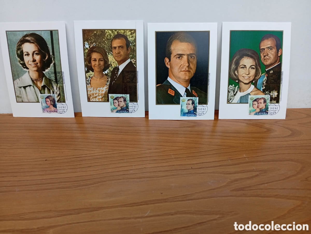 Sellos: 4 TARJETAS MAXIMA FILATELICA ALO 1975