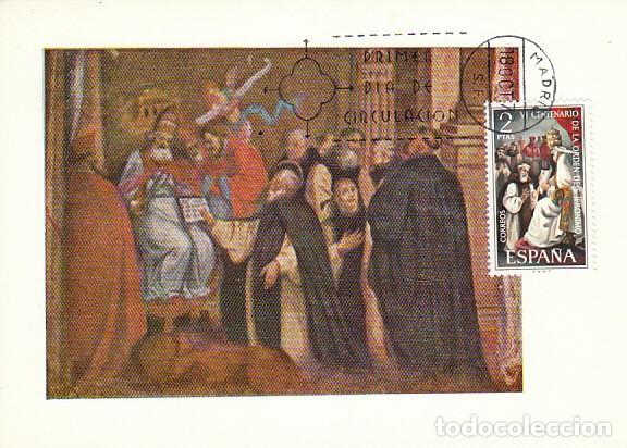 Sellos: EDIFIL 2158, VI CENTENARIO DE LA ORDEN DE SAN JERONIMO, TARJETA MAXIMA DE PRIMER DIA DE 18-10-1973