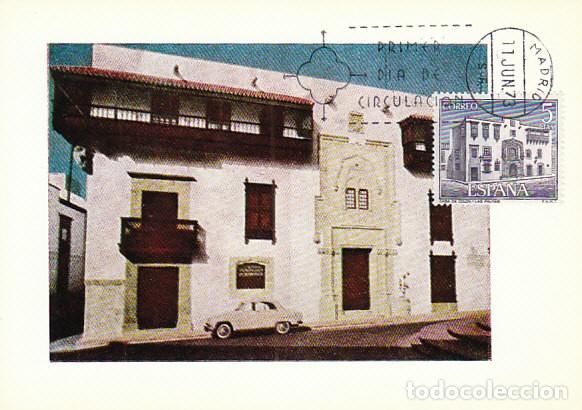 Sellos: EDIFIL 2132, CASA DE COLON EN LAS PALMAS DE GRAN CANARIA, TARJETA MAXIMA DE PRIMER DIA DE 11-6-1973