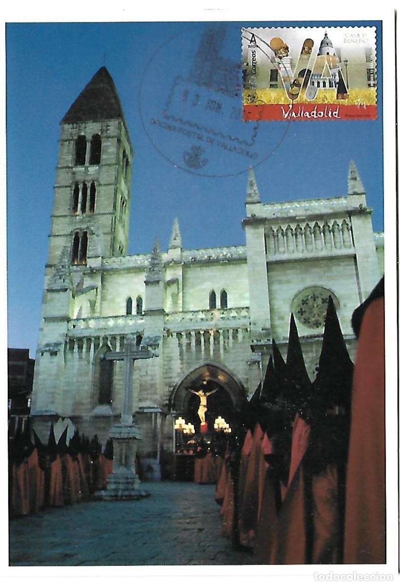 Sellos: TARJETA POSTAL M&Aacute;XIMA CON MATASELLOS TUR&Iacute;STICO DE LA IGLESIA ANTIGUA DE VALLADOLID