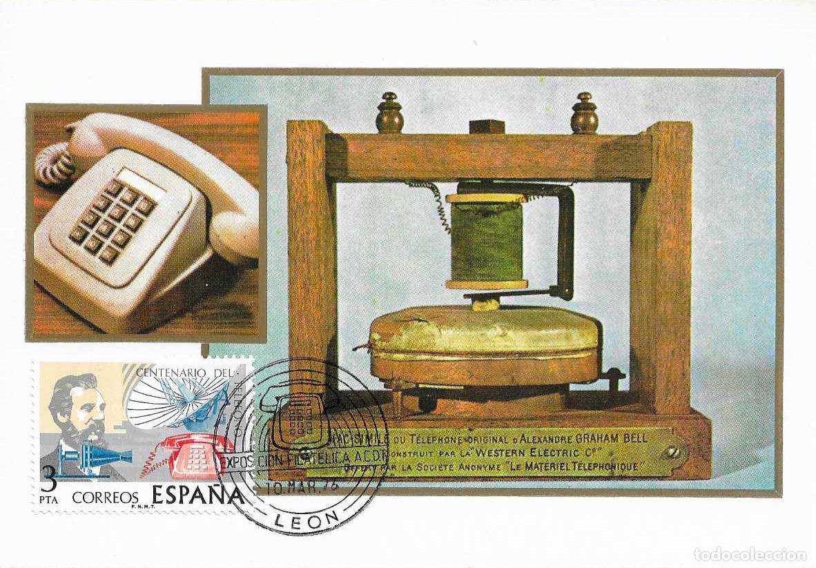 Sellos: GRAHAM BELL CENTENARIO DEL TELEFONO 1976 (EDIFIL 2311) EN TM PD MATASELLOS ACDT TELEFONICA LEON MPM