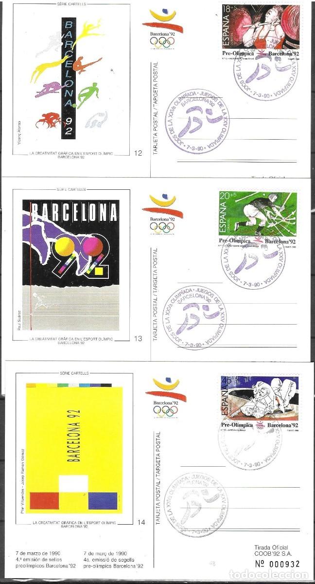 Sellos: Barcelona '92 - Lote de 3 Tarjetas M&aacute;ximas Oficiales - 4&ordf; Serie Preol&iacute;mpica Carteles 1990 - Tirada N