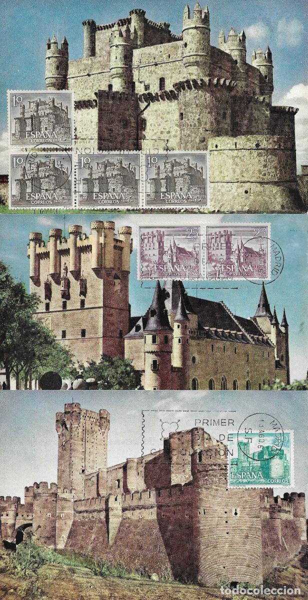 Sellos: CASTILLOS DE ESPA&Ntilde;A 1966 (EDIFIL 1738/45) EN OCHO TARJETAS MAXIMAS PRIMER DIA MPM