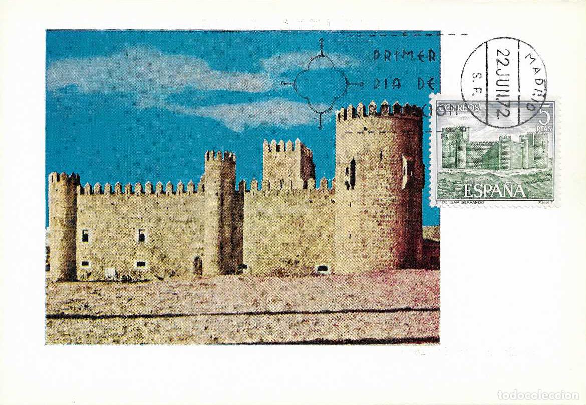 Sellos: CASTILLO DE SAN SERVANDO TOLEDO CASTILLOS 1972 (EDIFIL 2096) EN TARJETA MAXIMA PRIMER DIA MPM