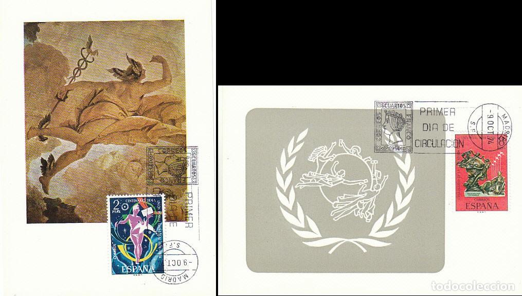 Sellos: EDIFIL 2211/2, CENTENARIO DE LA UPU, 2 TARJETAS MAXIMAS DE PRIMER DIA DE 9-10-1974