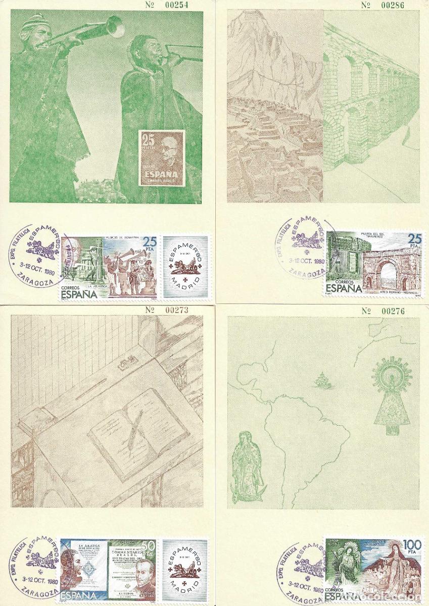 Sellos: ESPAMER 80 EXPOSICION AMERICA Y EUROPA 1980 (EDIFIL 2583 2579/82) CUATRO TM ZARAGOZA NUMERADAS RARO