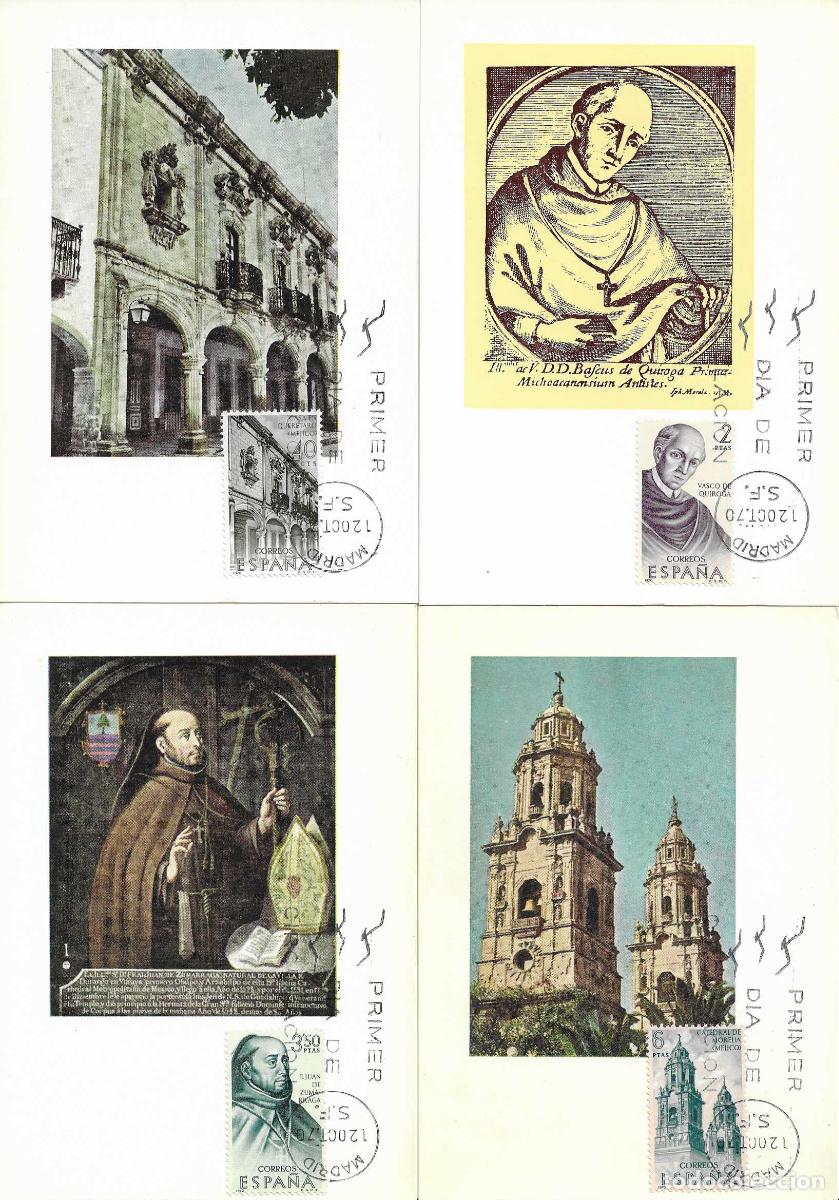 Sellos: FORJADORES DE AMERICA 1970 MEXICO (EDIFIL 1996/2000) EN CINCO TARJETAS MAXIMAS PRIMER DIA MPM