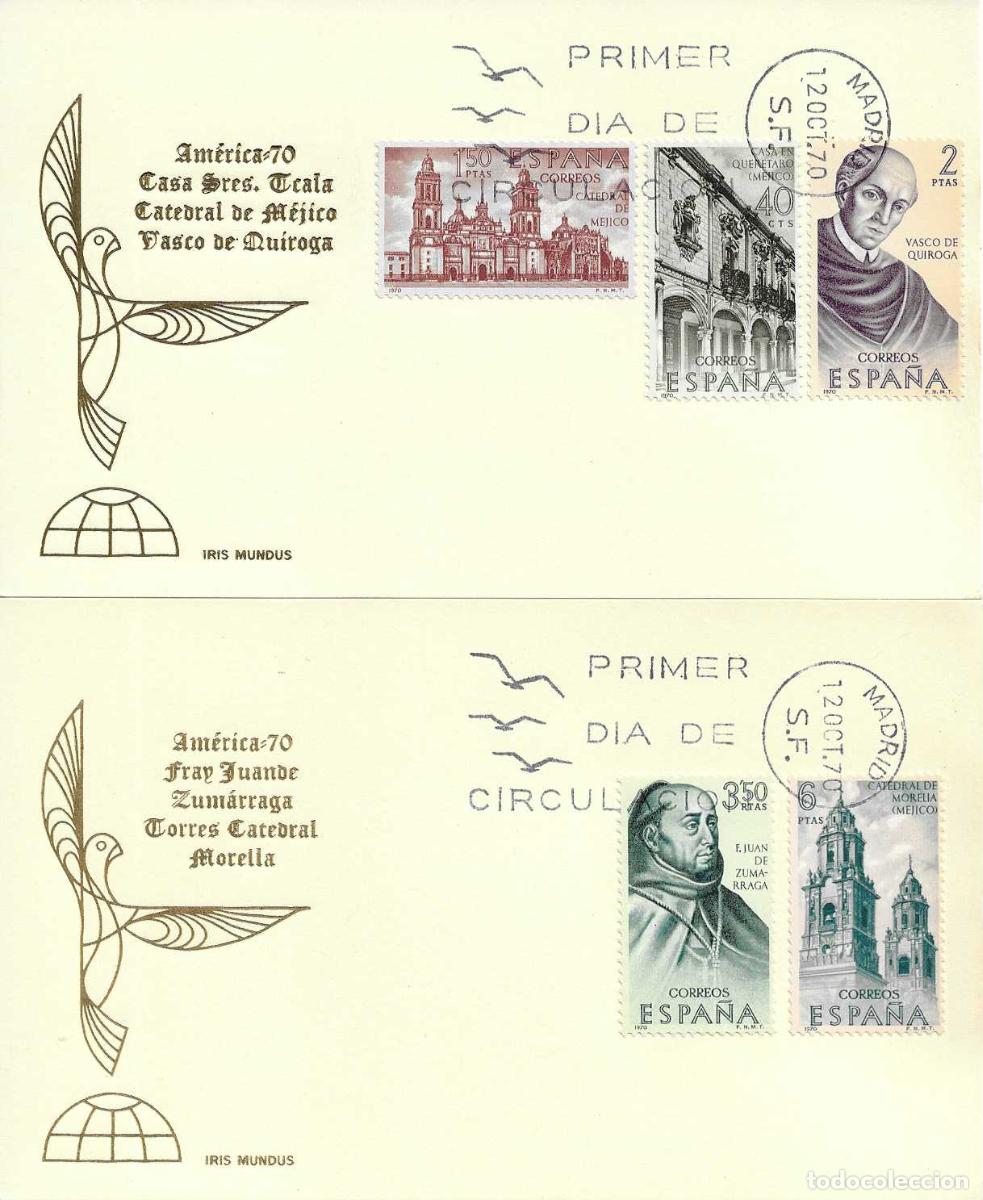 Sellos: FORJADORES DE AMERICA 1970 MEXICO (EDIFIL 1996/2000) EN DOS TM PRIMER DIA IRIS MUNDUS RARO ASI MPM