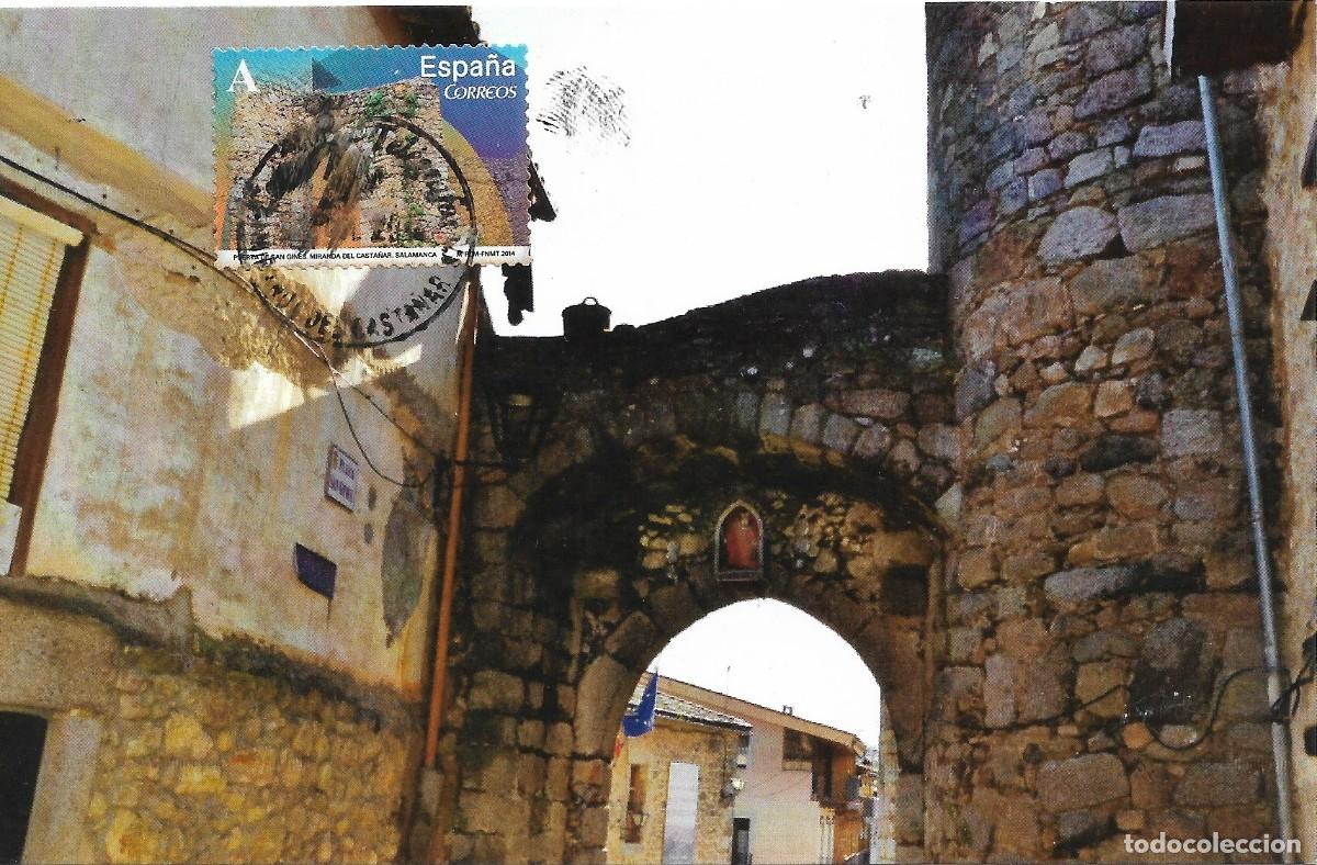Sellos: ESPA&Ntilde;A. TARJETA MAXIMA PRIMER DIA. PUERTA DE SAN GINES. MIRANDA DEL CASTA&Ntilde;AR. 2014