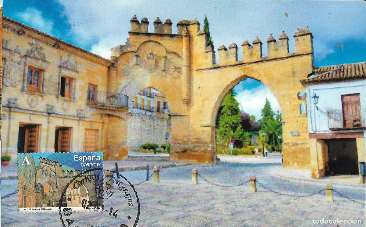 Sellos: ESPA&Ntilde;A. TARJETA MAXIMA PRIMER DIA. ARCO DE VILLALAR. BAEZA. 2014