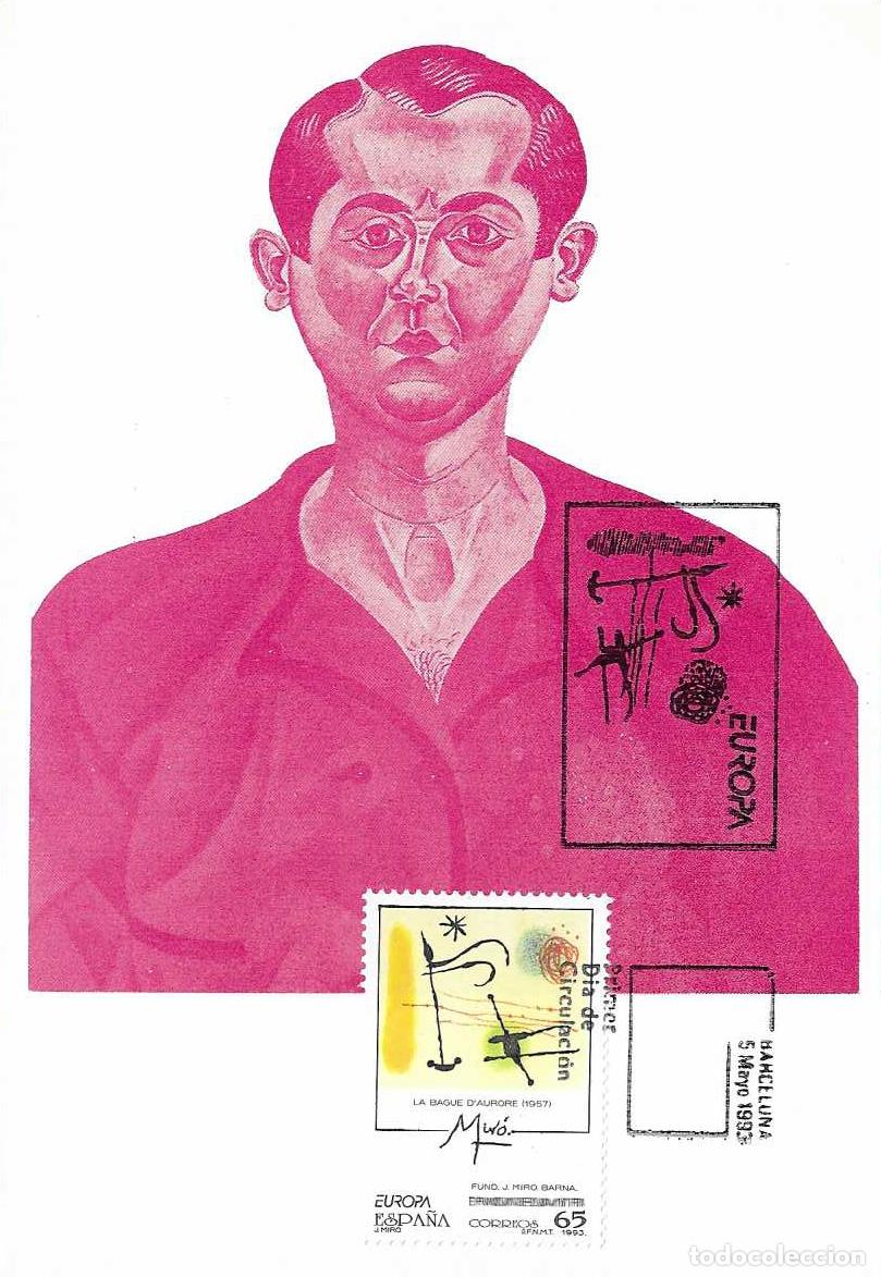 Sellos: PINTURA OBRAS DE JOAN MIRO FUS&Eacute;ES EUROPA 1993 (EDIFIL 3251) EN TM PD MATASELLOS BARCELONA RARO ASI