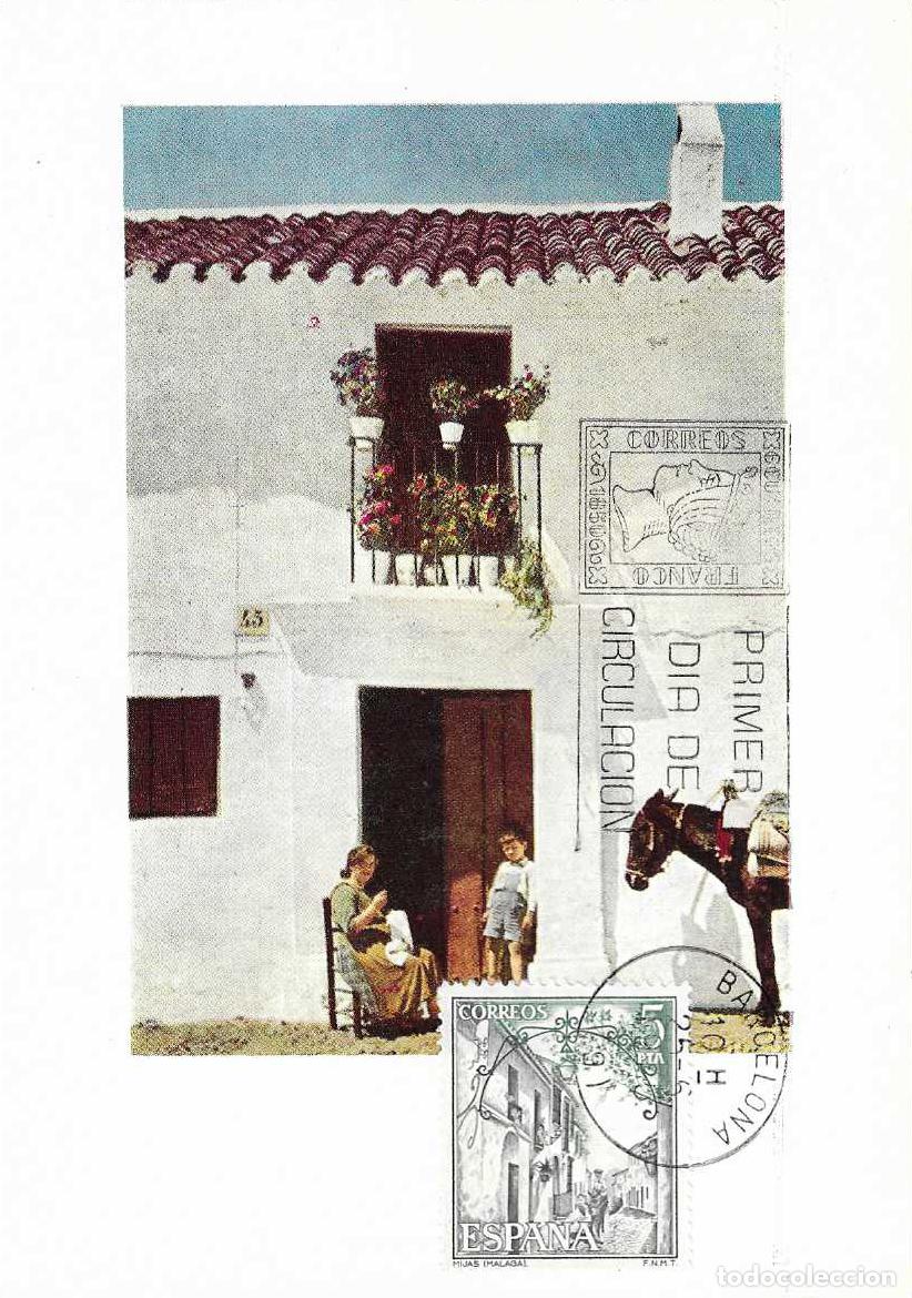 Sellos: BURRO TAXI MIJAS MALAGA SERIE TURISTICA 1975 (EDIFIL 2270) TARJETA MAXIMA PRIMER DIA BARCELONA RARO