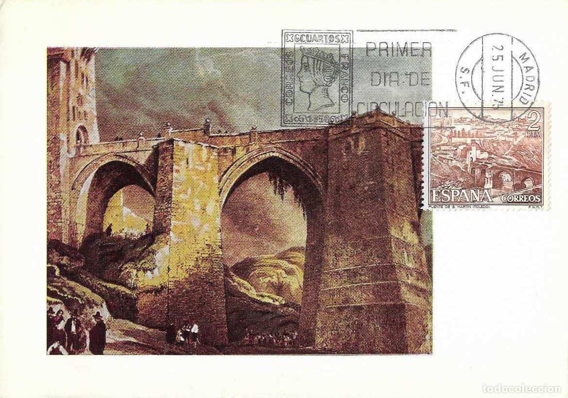Sellos: PUENTE DE SAN MARTIN EN TOLEDO SERIE TURISTICA 1975 (EDIFIL 2267) TARJETA MAXIMA PRIMER DIA MADRID